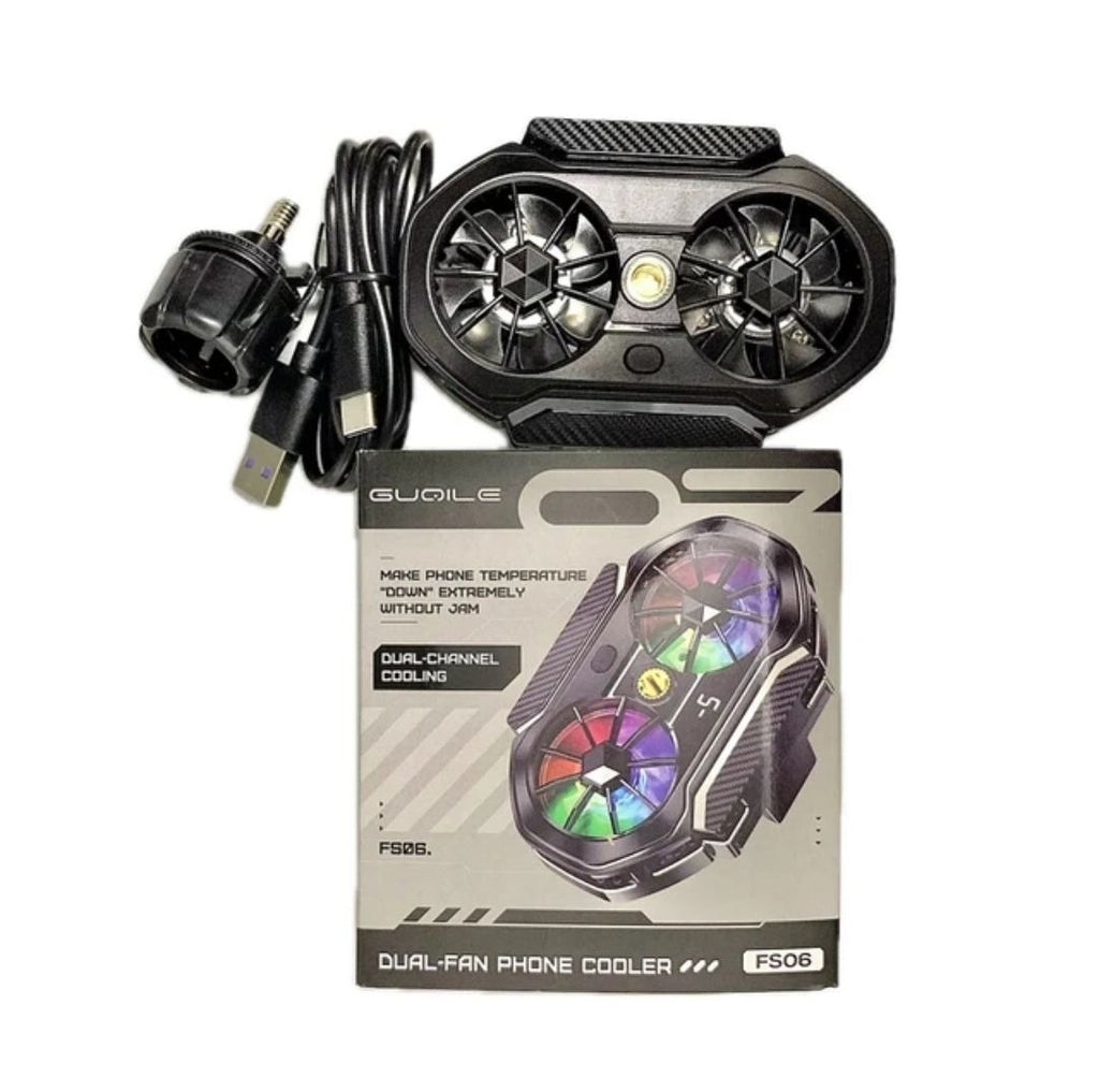 FS06 Semiconductor Cooling Mobile Phone Cooler Radiator Dual Fans Digital Display for Live Streaming with Universal Wheel