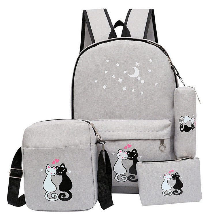 4-Piece School Bag Set/ backpack Children School Bags For Girls Boys Canvas School Bag Fashion Kids - grey