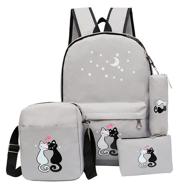 4-Piece School Bag Set/ backpack Children School Bags For Girls Boys Canvas School Bag Fashion Kids - grey