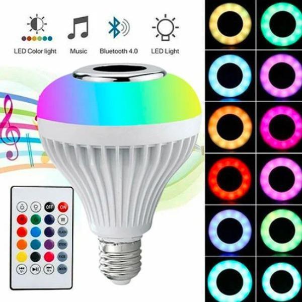 Smart E27 LED RGB White 12W Wireless Bluetooth Speaker Bulb Lamp Colorful Changing Light Remote and App Control