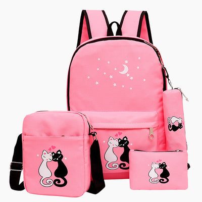 4-Piece School Bag Set/ backpack Children School Bags For Girls Boys Canvas School Bag Fashion Kids - grey